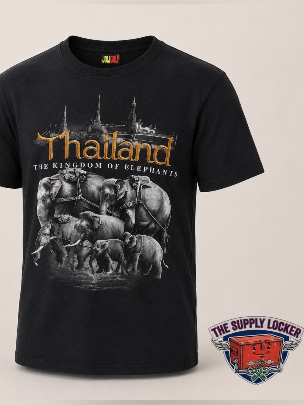Thailand Kingdom Of Elephants Graphic T Shirt Black Size Large Travel Tee